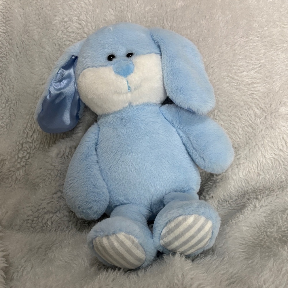 Gitzy baby bunny blue and white rattle